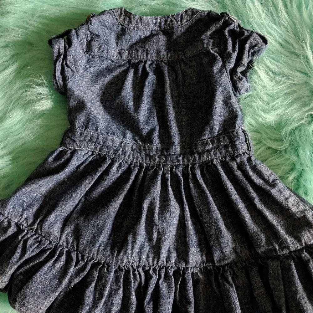 🍼🎀 Ralph Lauren Ruffled Blue Newborn Baby Girl Denim Dress Shortsleeved Outfit